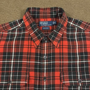 POLO RALPH LAUREN Mens Red Black Plaid Midweight Flannel Button Down Shirt XL - Picture 1 of 5