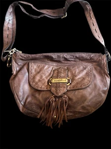 Vtg Y2K Juicy Couture Brown Leather Crossbody Purse Boho Fringe Western Cowgirl - Picture 1 of 16