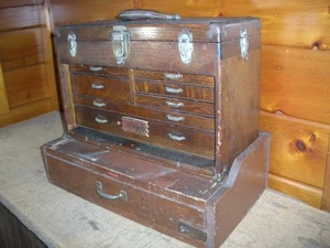 Vintage Wooden Machinist Toolbox with Handmade Wooden Base - Picture 1 of 16