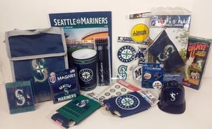 Seattle Mariners Fan Gift Lot Flag Magnet Helmet Decal Pencil Cup Coozie Buttons - Picture 1 of 20