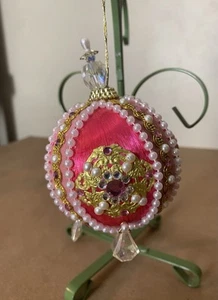 June Zimonick Pink Pearl And Crystal Jewels Vintage Beaded Ornament - Picture 1 of 7