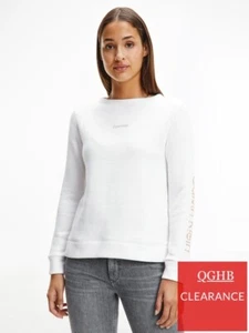 Calvin Klein Womens  Zebra Organic Logo Fleece Sweatshirt - White XL RRP120£ NEW - Picture 1 of 2