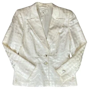 Vintage 80s Ivory Escada Silk Dogtooth Pattern Couture Blazer 12 14 M - Picture 1 of 4