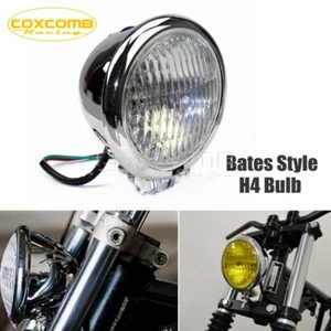 4 1/2" 4.5" Chrome Bates Style H4 Headlight Headlamp for Chopper Bobber Custom - Picture 1 of 11