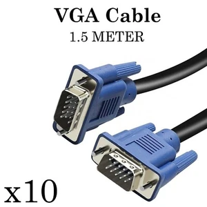 Câbles VGA 1,5 M x 10 Qté VGA SVGA D-Sub mâle 15 broches PC vers TFT LCD moniteur TV plomb - Photo 1/8