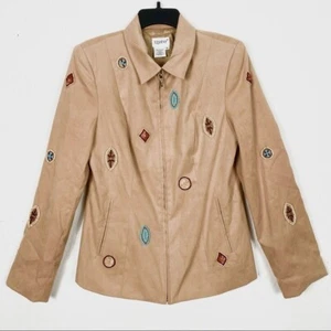 Vintage Tan Suede Beaded Western Zip Up Jacket - Picture 1 of 9