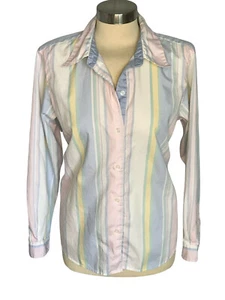Liz Claiborne Size PM, long sleeve Striped blouse, pastel multi colors, cotton,  - Picture 1 of 7