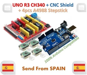 UNO R3 + CNC Shield V3 Expansion Board + 4pcs A4988 Stepper Motor Driver - Imagen 1 de 1