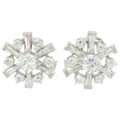 Vintage Platinum Diamond Cluster Earrings with Gold Clip on Backs - Image 1 of 4
