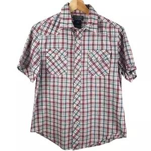 Polo Jeans Ralph Lauren Men Button Up Shirt Short Sleeve Size M White Plaid Read - Picture 1 of 13
