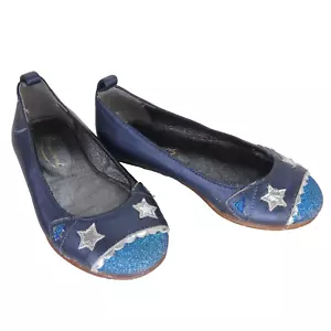 Bonpoint Girls Shoes Ballet Flats Blue Leather Stars Embellished Shiny 24 UK 7 - Picture 1 of 13
