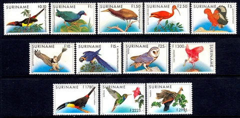 Surinam 1985-95 Birds Complete Mint MNH Set SC 724-735 CV $295 Cover