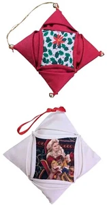 VTG Hand Sewn 80s Christmas Ornaments Stuffed Fabric Mini Pillows Holly Santa - Picture 1 of 9