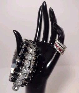 Vintage Strass Stretch Armbänder Ringe Krappenfassung Silberfarben 7 Stück  - Bild 1 von 11