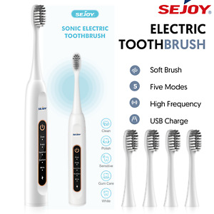 SEJOY Sonic Electric Toothbrush USB Rechargeable Timer  5 Modes 5 DuPont Heads