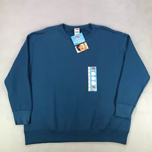 Vintage Fruit Of The Loom Sweatshirt Mens XL Blue Blank 90s Y2K Deadstock NOS - Picture 1 of 11