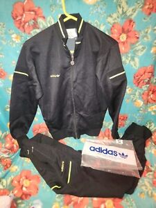 Vintage Deadstock Adidas Tracksuit Black Yellow Made in Korea Adult Size Medium