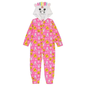 NWT Girl Unicorn Emoji Rainbow Hoodie One Piece Pajamas Union Suit 10 Pink - Picture 1 of 2