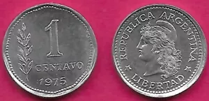 ARGENTINA 1 CENTAVO 1975 UNC CAPPED LIBERTY HEAD LEFT,VALUE TO LEFT OF SPRIGS DA - Picture 1 of 1