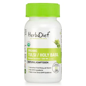Holy Basil Ocimum Sanctum Tulsi Capsules ORGANIC Ursolic Acid Stress Immunity - Picture 1 of 4