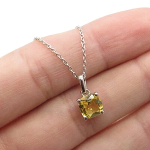 925 Sterling Silver Real Citrine Gemstone Pendant Rolo Chain Necklace 18" - Picture 1 of 7