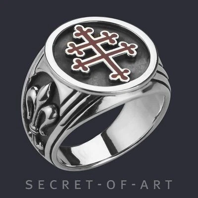 Cross of Lorraine Ring Silver 925 Ring Magnum Foreign Legion Signet Anjou France - Imagem 1 de 4