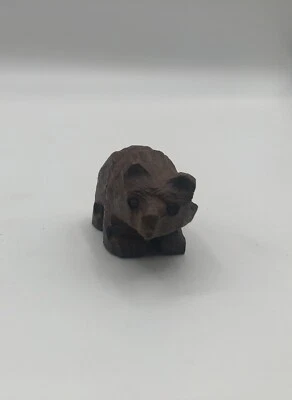 Wood  Carved Wooden Mini Figurine Brown Bear - Image 1 of 4