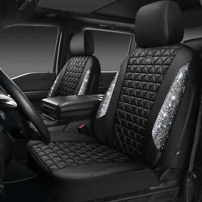  Fundas de asiento de auto de cuero Bling Diamond para 2 dos asientos delanteros plata diamante Foto 1 de 4
