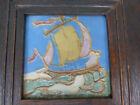 Antique Arts & Crafts Framed Art Pottery Sailing Ship Tile Wheatley ? Grueby ?
