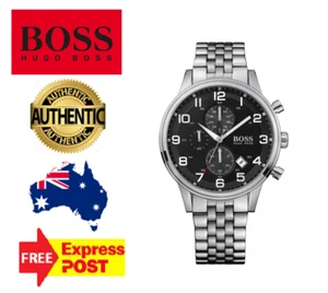 NEW HUGO BOSS AEROLINER HB1512446 SILVER/BLACK CHRONOGRAPH MENS WATCH - Picture 1 of 8