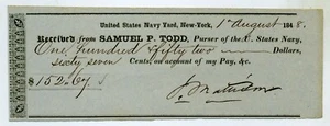 US NAVY YARD, NEW YORK 1848 PAY COUPON - JOSEPH MATTISON COMMANDER - Bild 1 von 1