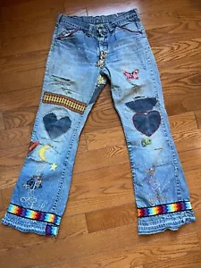 Amazing Vintage 70s Hippie Lee jeans patchwork embroidery - Picture 1 of 15