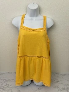 Time And Tru Yellow Relaxed Fit Square Neck Top Women’s Size M Boho Peasant W1 - Picture 1 of 6