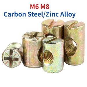 M6 M8 Furniture Barrel Nut Dowel Furniture Cot Embedded Nut - Picture 1 of 6