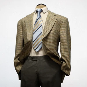 Vintage Evan Picone Sport Mantel 42 S hellbraun blau Hahnentritt Wolle 2 Knopf Blazer - Bild 1 von 14