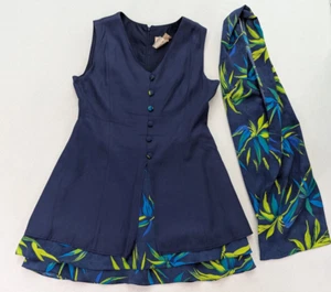 Tobi Vintage 90s Dress Size 9/10 Blue Mini Sheath Scarf - Picture 1 of 19