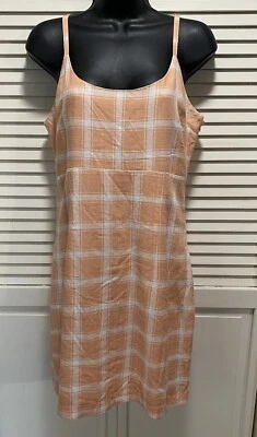 Forever 21 桃色/白色方格无袖背心裙内衬亚麻 M 码 — 第 1/4 张图片