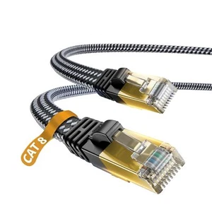 High-Speed Cat 8 Ethernet Cable 3FT Nylon Braided 2000 MHz RJ45 Black Made 4 LYR - Picture 1 of 7