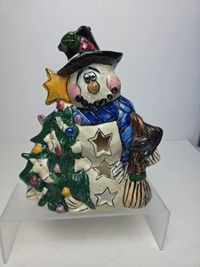 Vintage Blue Sky Schneemann Teelicht Kerzenhalter signiert Heather Goldminc - Bild 1 von 4