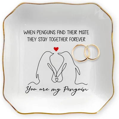 Christmas Anniversary Couple Gifts for Women Her Wife - 4X4 Penguin Ceramic Jewe - Image 1 of 4