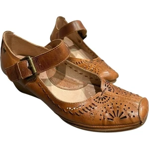 PIKOLINOS Leather Die Cut Mary Jane Brown Wedge Shoes Size 7.5 - 8 - Foto 1 di 8
