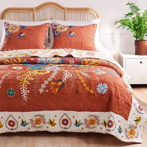 NEW Anthropologie Queen / King Reversible Boho Quilt Bedspread Bedding Sham Set - Picture 1 of 14