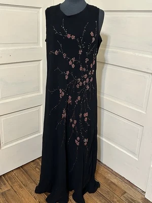 VTG 1990’s Y2K Size XL Dress Black Evening Gown Beaded Sheer Overlay 50” Long - Image 1 of 4