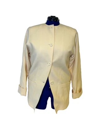 Vintage 90s Christian Dior Separates Women's 4 Cream Wool Button Blazer F8-42 - Image 1 of 4