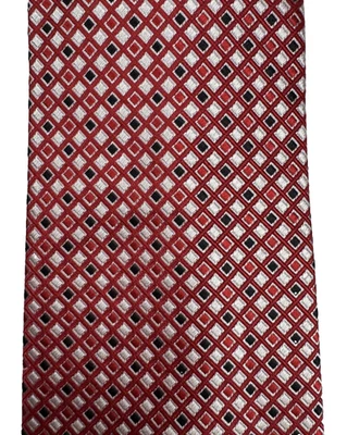 STEVE HARVEY Silk Tie Red Silver Black Squares Poker Woven Men's Necktie XL 62" - Image 1 of 3