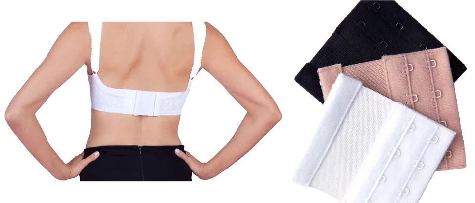 4 Hook Bra Extenders Set of 3  Black White Nude Adds Up To 2" Band Width NIB - Image 1 of 1