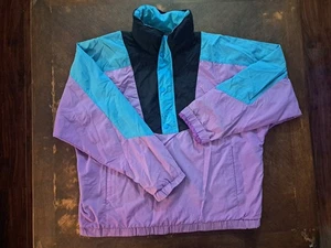 Vintage 90s Eddie Bauer Windbreaker Jacket Mens X-Large Purple Zip Hood Collar - Picture 1 of 17