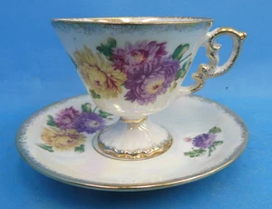 Vintage Used Enesco Japan November Chrysanthemum Floral Teacup Tea Cup Saucer - Picture 1 of 10
