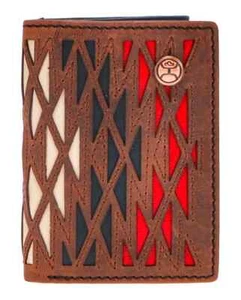HOOEY "CHAPAWEE" TRIFOLD WALLET IVORY/RED W/LASER CUT AZTEC PRINT HTF012-CRRD - Picture 1 of 3