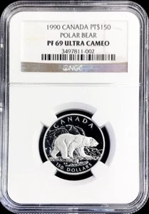 1990 PLATINUM CANADA $150 WILDLIFE POLAR BEAR 1/2 OZ NGC PROOF 69 ULTRA CAMEO - Picture 1 of 3